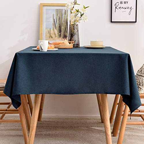 Tischdecke in Dunkelblau 140 x 240 cm, schmutzabweisend, mit Leinenlook | Rechteckig, wasserabweisend，bügelfrei, waschbar, Restaurant, Küche, Party, Dekorativ, Weihnachten, Neujahr, Café, Garten