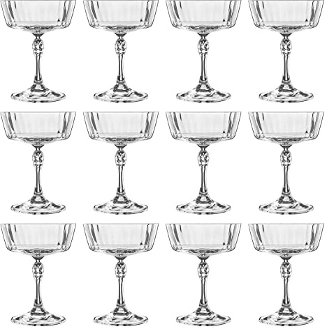 Bormioli Rocco 12x Clear 275ml America '20s Champagne Cocktail Saucers - Vintage Art Deco Coupe Glasses for Wine, Espresso Martini