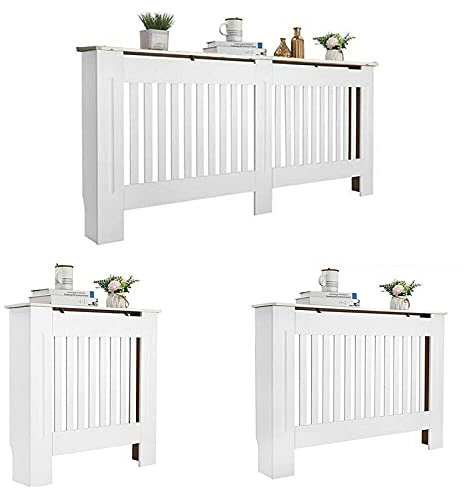 DayPlus Radiator Covers White Tall Modern Painted Radiator Cover Wooden Cabinet Grill Heating Covers Traditional Heater Cover Living Room Furniture Large-H82 x W112x D19 cm