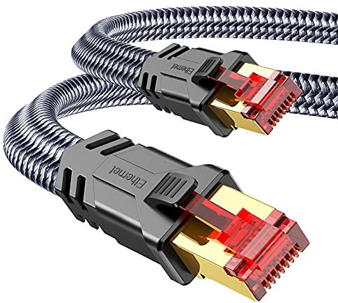 SNOWKIDS Cat 8 LAN Kabel 3m, 40Gbps Netzwerkkabel Ethernet Kabel 2000MHz S/FTP RJ45 Gigabit Nylon Patchkabel für PS5 Router Modem TV Switch Laptop