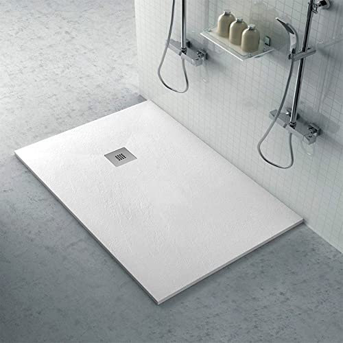 Inbagno Piatto Doccia 80x120 Resina con Effetto Pietra Serie Karen, ultraslim - riducibile su Misura, Completo di griglia