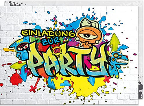 Erik Anderson 15 x Einladungskarten Kindergeburtstag (A6) - Graffiti Partyeinladungen zum Kinder Geburtstag für Jungen, Mädchen, Jugendliche & Teenager - Einladungen zur Geburtstagsfeier