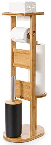 Yorbay Stand WC-Garnitur aus Bambus, mit Toilettenpapierhalter und WC-Bürstenhalter/Smartphone Ablage/Toilettenbürste/Klorollenhalter (Natur)