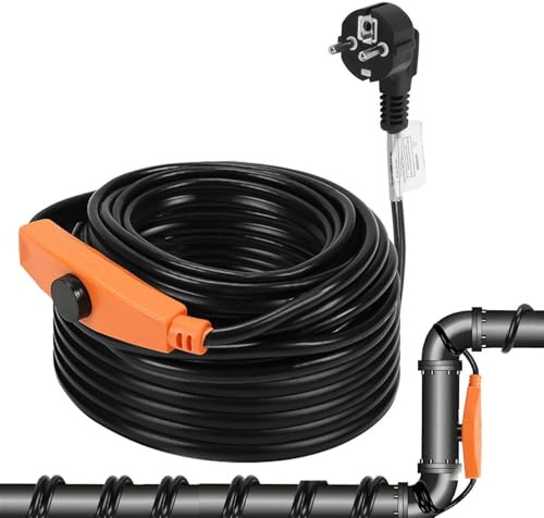 Ikodm 2m Frostschutz Heizkabel, Heizleitung mit thermostat, 32W Frostschutzkabel, Rohrbegleitheizung mit Automatikschalter, Heizband für Wasserleitungen im Haus, Pool, Teich