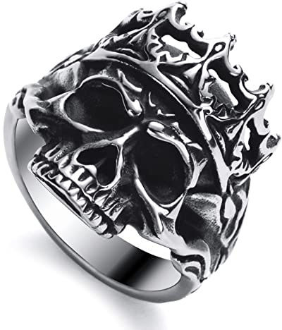 WESTMIAJW Skull Rings for Men Stainless Steel Gothic Crown Skull Ring Jewellery Size Z+1