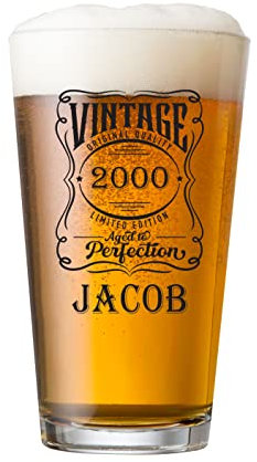 ukgiftstoreonline Personalised Vintage Birthday Beer Glass Any Year and Name Gift