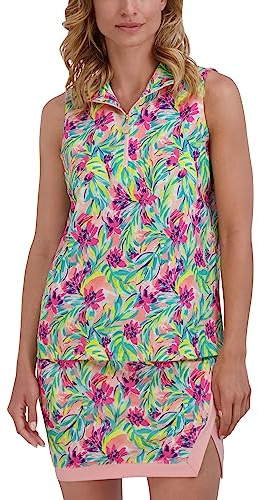 Stella Parker Women's Sleeveless Quarter Zip Stretch UPF Top, Peach Multi
