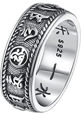 ANAZOZ Drehringe Männer Antistress, Ringe Silber 925 Echt Herren Rotierender Buddhistischer Mantra-Ring, Breit 8 mm größe 60