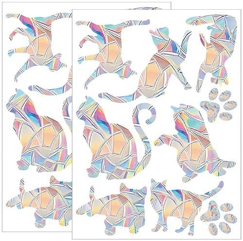 Prisma Fensteraufkleber, 18 Stück Fensteraufkleber Vogelschutz, Kätzchen Suncatcher Sticker, Regenbogen Fensterfolie, Vogelschutz Aufkleber für Fenster (Kätzchen)
