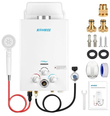 Kohree Tankless Water Heater Propane, 6L 1.58 GPM Portable Tankless Water Heater with Handle, On Demand Instant Hot Water Heater with Overheating Protection, for RV Camping, Outdoor Shower, White
