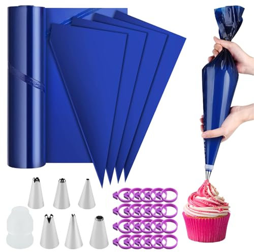 LdawyDE 50 mangas pasteleras desechables, 52 cm, extragrandes, gruesas, desechables, con boquillas de acero inoxidable, mangas pasteleras desechables profesionales para galletas, cupcakes, postres,