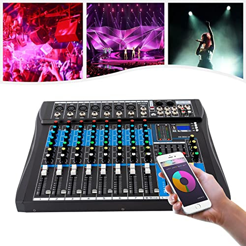 8 Kanal Audio Mixer Fünfband-Equalizer Aufnahme Mischpult Bluetooth USB Mischer Equalizer DJ LCD-Bildschirm 48V Phantomspeisung