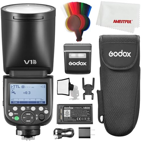 GODOX V1 Pro N V1PRO-N V1 Pro TTL Caméra PTZ Flash Compatible avec Nikon 76W HSS 1/8000S Batterie au Lithium Intégrée Lampe de Style LED Innovant Flash Externe Su-1 ﻿