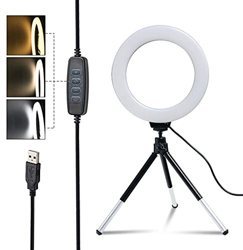 LED Circle Selfie Ring Light 6 Macro & Ringlight Lampeggia con Treppied Stand per Live Streaming/Zoom Meetings/Youtube Video/Volg