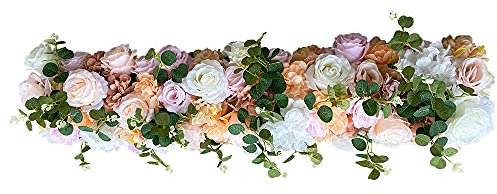 KEESUNG Weiß Seidenblumen 1M Rosa, Künstlich Rosen Blumengirlande 1m Kunstblumen Panel Rosa-Weiß-Gelb Blumenwand Künstliche Rosen Girlande für Hochzeit Party Garten Hintergrund
