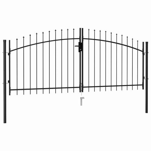 Rantry Garden Gate Double Door with Spike Top Steel, Black, Contemporary Style, 3x1.25 m, Powder-Coated Steel, Easy Installation