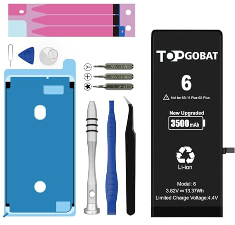TOPGOBAT Batterie de rechange pour iPhone 6, 3500 mAh, haute capacité, pour iPhone 6, modèle A1586, A1589, A1549, avec kits d'outils de rechange
