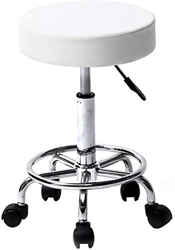 LXGJSQY Hocker auf Rollen, rund, drehbar, Sattelhocker mit Rollen, Sattel, Salon, Schönheitshocker, Barhocker für Friseur, Maniküre, Tattoo-Therapie, Schönheitsmassage, Spa-Salon (weiß) Hello