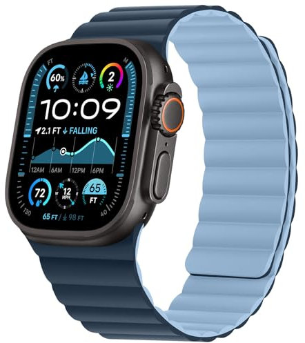 HITZEE Compatible con Cinturino Apple Watch 49/46/45/44/42/41/40/38mm, Cinturini Magnetico in Morbido Silicone Compatibile per iWatch Ultra 2 Serie 10 9 8 7 SE 6 5 4 (44/45/46/49, Blu scuro/Blu cielo)