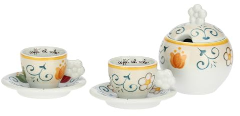 Set 2 tazzine espresso e zuccheriera in porcellana Eolia