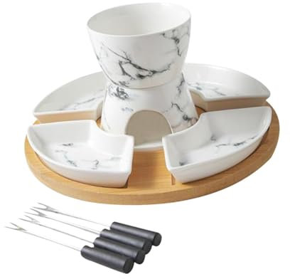 Baoblaze Ensemble de casseroles à Fondue, Ensemble de Chauffe-Beurre en céramique, Bol à Fondue avec 4 fourchettes et 4 Plats