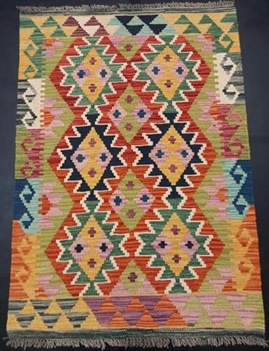 Tappeto Kilim intrecciato a mano, lana naturale afgana artigianale 123x83 CM Codice: KXSUK05