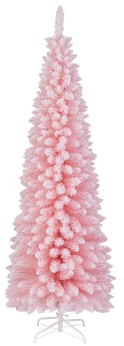 GYMAX 180 cm Albero di Natale Slim Rosa, 460 Rami in PVC, Folto e Realistico, Base Pieghevole in Metallo, Montaggio Facile (Stile 2)