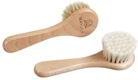 MAYLILY - Set aus 2 Babybürsten – Ziegenhaarbürste und feste Bürste - Baby Haarbürste für Neugeborene - Baby Pflegeset aus Holz - Baby Zubehör - Baby Set - Baby Erstausstattung