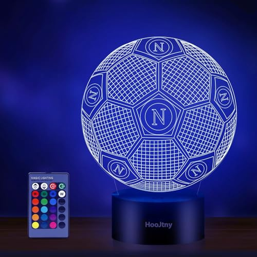 HooJtny Lampada Calcio Napoli, Luce Notturna 3D Led | 16 Colori, USB Ricaricabile, Regalo per Bambini Compleanno