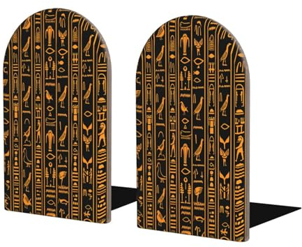 Mexpekil Buchstützen Buchstützen aus Holz mit alten Ägypten Hieroglyphen 2 Stück dekorative Buchstützen aus Holz für schwere Bücher rutschfest für Schreibtisch Schule Büro