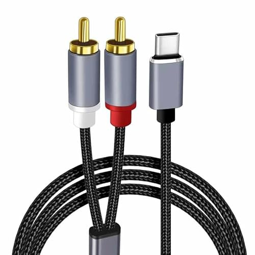 TECHZOCO Câble USB C vers 2 sorties RCA DAC Chip, câble audio RCA vers USB C, compatible avec iPad Pro, Huawei Samsung, Xiaomi OnePlus, PC PS5, PS4, amplificateur HDTV, Home Cinéma, etc. Nylon, 1