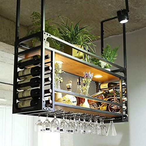 HDDNMLOH Weinregal zum Aufhängen im Vintage-Stil mit LED-Leuchten, Flaschenhalter aus Metall zur Deckenmontage, Display-Aufbewahrung für Weingläser unter dem Schrank, Küchenbar nizer