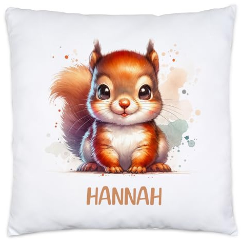 Kissen mit Waschbär für Kinder mit Namen Personalisiert | Kinderkissen mit Wunschname Kuschelkissen Waschbär-Motiv | Geschenk Mädchen Junge | Kinderzimmer Deko Dekokissen 40x40cm inkl. Füllung