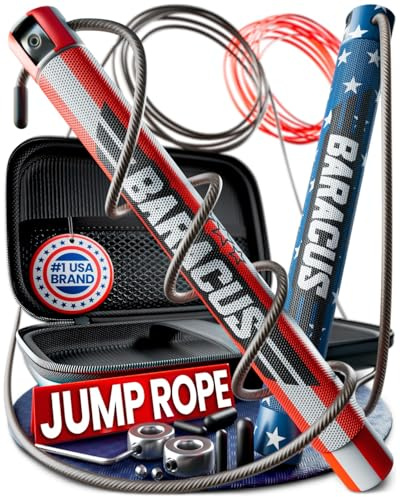 BARACUS Jump rope for women, men, kids | gym accessories for women | at home workout equipment | pesas para ejercicios en casa – Professional Speed Rope with Knurled Aluminum Handles & Hard Case