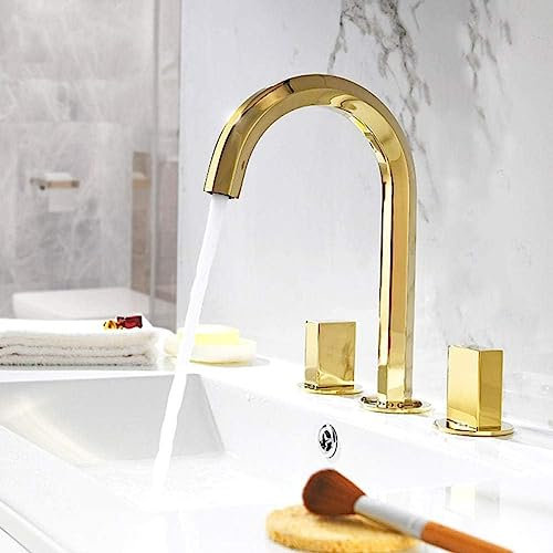 Miscelatore per Acqua Calda e Fredda, in Ottone, con Doppia Maniglia e Tre Fori, per lavabo da appoggio