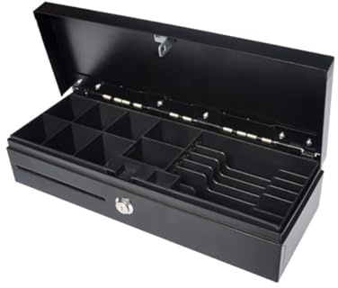 POSSAFE Flip Top Cash Drawer with Removable Tray, 6 Bill & 8 Coin Slots, 12V/24V RJ11/RJ12 Interface, 3-Position Lock, Compatible with POS Systems - 460mm Width, Black