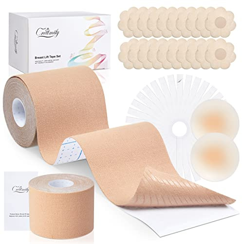 Creamify Klebe BH, Boob Tape Set für Frauen, Brust Tape Hautfarben, Klebe BH Push Up und Silikon Brüste Nipple Cover