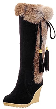 Bottes d'hiver pour femmes, bottes longues doublées, bottes à talon en coin, bottes western, bottes en peluche, bottes overknees chaudes, bottes d'hiver, bottes de cowboy, bottes en cuir suédé, bottes