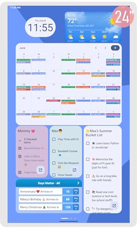 Viewzio Digitaler Kalender Pro: 61 cm (24 Zoll) Wand-Touchscreen-Aufgabendiagramm zum Anpassen von Dashboard, Android-Tablet, intelligenter Kalender, digitaler Kalender für Familie, Mahlzeitenplaner
