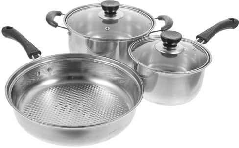 Set de Casseroles Cuisine en Acier Inoxydable 3 Pièces | Pot à Lait, Casserole à Soupe et Poêle, 1 Lot, Simple et Soigneusement Fabriqué, Pratique et Peu Fragile