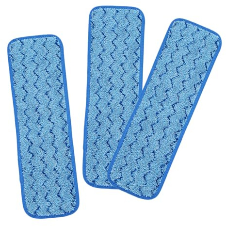Ipetboom Lot de 3 Recharges de Serpillière en Microfibre Lavable pour Balai à Franges Bleu, Design Autocollant Sécurisé, pour Nettoyage de Sol