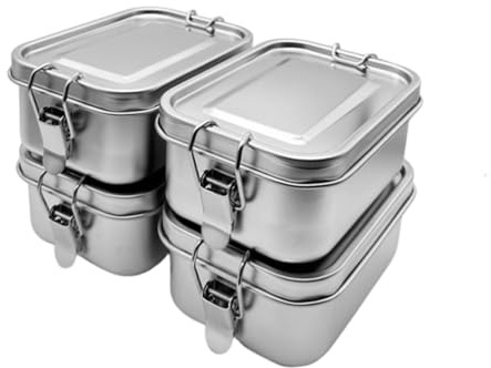 Boarle 4PCS Stainless Steel Bento Box with Lock 550ML,Reusable Metal Snack Box Portable Leakproof Design Easy to Clean Travel Friendly Bento Box Ideal for Work,School,Picnic.