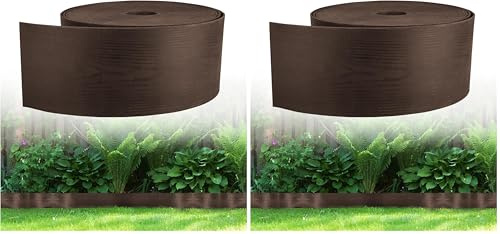 GARDENIX Flexible Rasenkante Kunststoff 10m, Höhe 130mm - Rasen Beeteinfassung Holzoptik - Beetumrandung Rund - Wetterbeständige Rasenbegrenzung, Rasenkanten Braun (Packung mit 2)