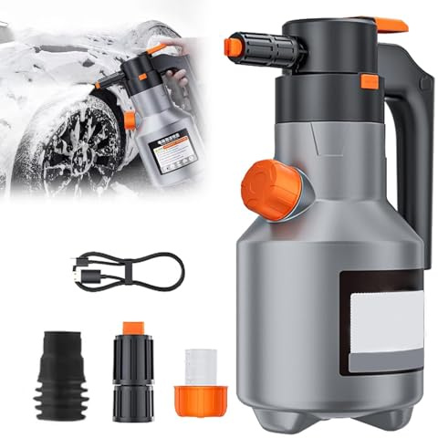 Electric Foam Sprayer, Elektrisch Schaumsprüher, 2L Schaumpistole Autowäsche mit 2 Düsen, Druckschaumsprüher, Hochdruck-Schaumsprüher, Premium Drucksprüher für Autopflege, Tierreinigung (Grau)