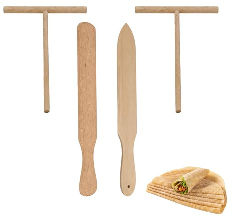 4 Stück Buchenholz Crepes Verteiler T-förmig für Crepes und Pfannkuchen | Optimale Form zum gleichmäßigen Verteilen von Teig,Handliche Größe für komfortable Bedienung