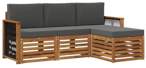 vidaXL Outdoor-Sofagarnitur mit Kissen 4 pcs Natur und Anthrazit, Garten-Sofa, modernes Lounge-Set, entspannende Möbel für Terrasse, ideal zum Chillen