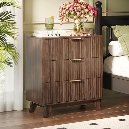 Bonnlo Commode 3 Tiroirs en Couleur Noyer, Meuble de Rangement Style Moderne, Meuble Profondeur 35cm, Buffet Petit pour Chambre, Bureau, Salon, Entrée, 70 x 35 x 75 cm