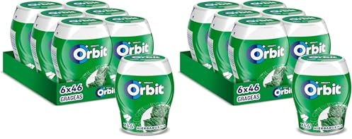 Orbit Bote de Chicles Sin Azúcar Sabor Hierbabuena, Fresco, Intenso y de Larga Duración en formato Gragea (6 x 46 chicles) (Paquete de 2)
