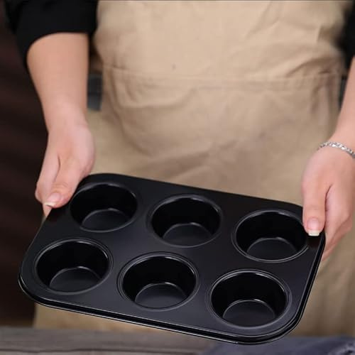 BAFOVY Teglia per Muffin in Acciaio Al Carbonio per Cottura Teglia Antiaderente per Cupcake Fondo Piatto a Sgancio Rapido Riscaldamento Uniforme Vassoio per Muffin per la Cottura della Domestica (6