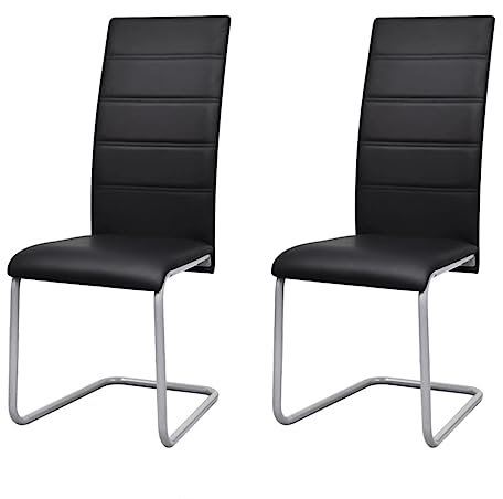 vidaXL 2X Sillas de Comedor de Tipo Voladizas Asientos de Salón Estilo Cantilever Muebles de Casa Hogar Sillón de Cuero Artificial y Acero Negro
